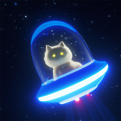 Album cover with a cat in space